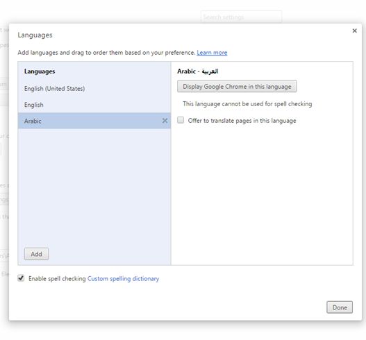 Arabic has a default language